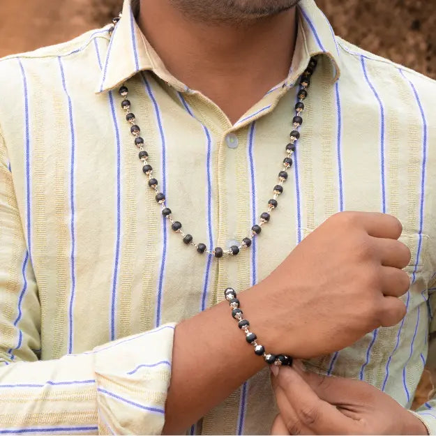 Silver plated Karungali Necklace & Bracelet Combo