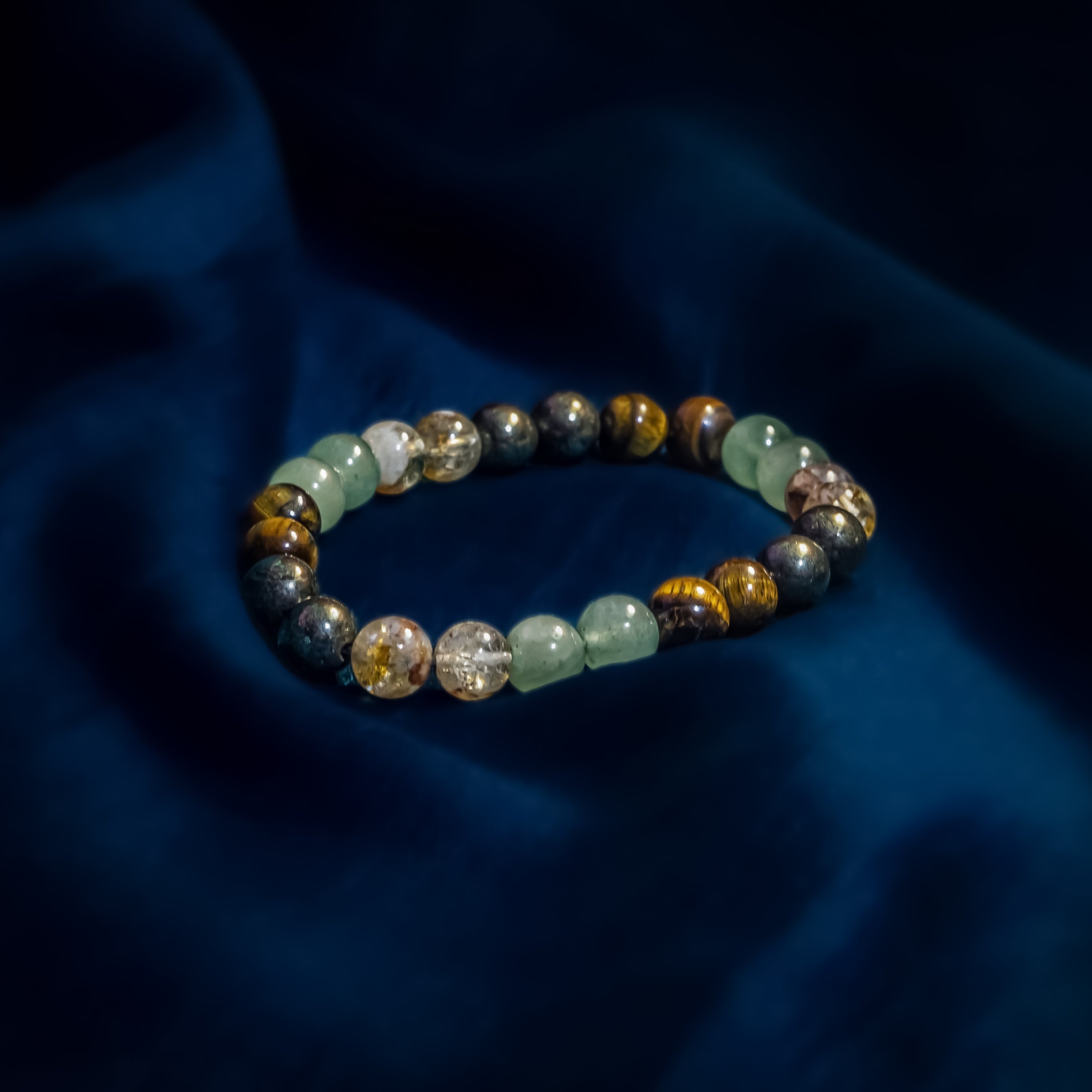 Money Magnet Bracelet - Pyrite, Citrine, Tiger Eye, Green Aventurine Beads