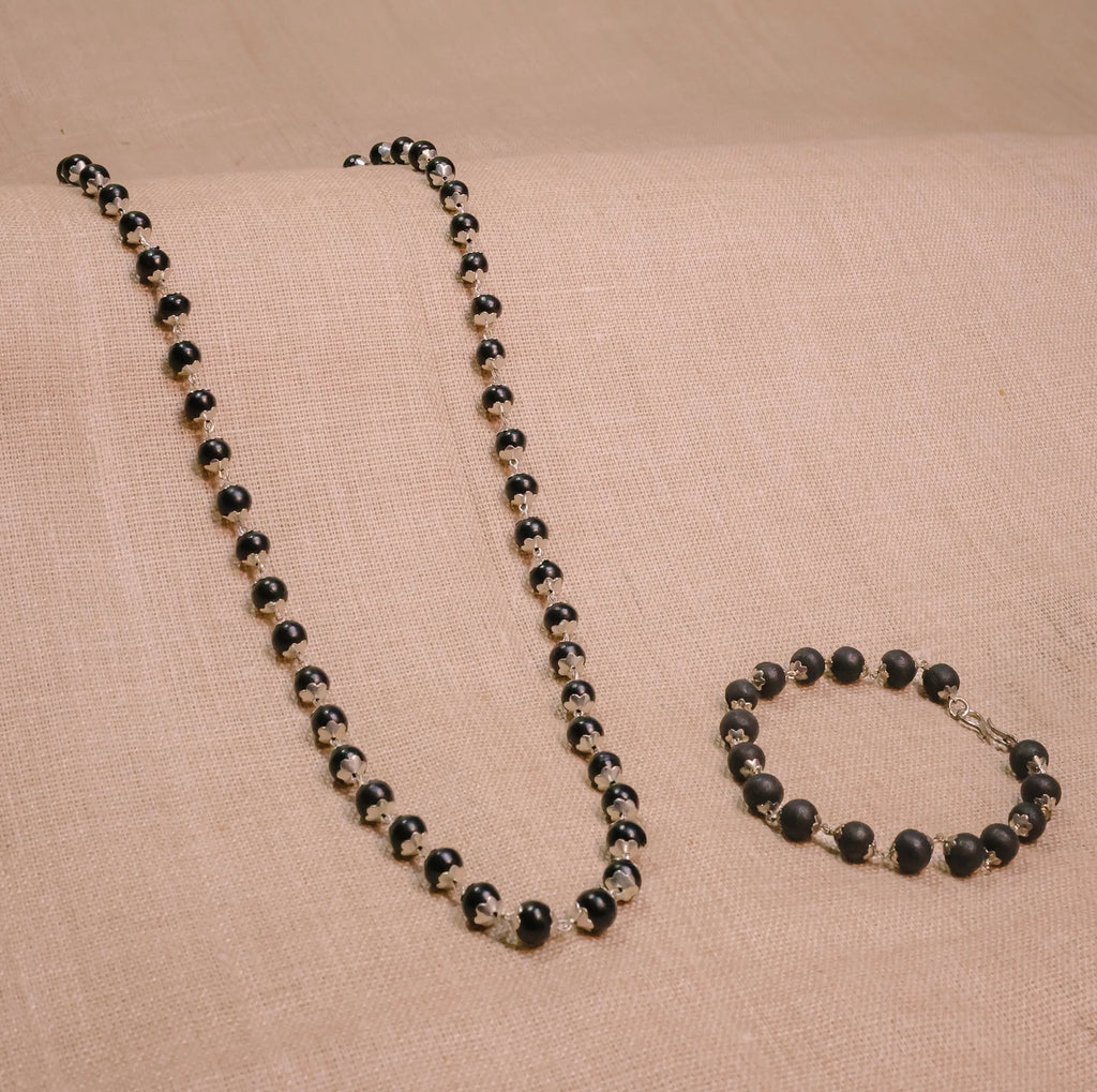 Silver plated Karungali Necklace & Bracelet Combo
