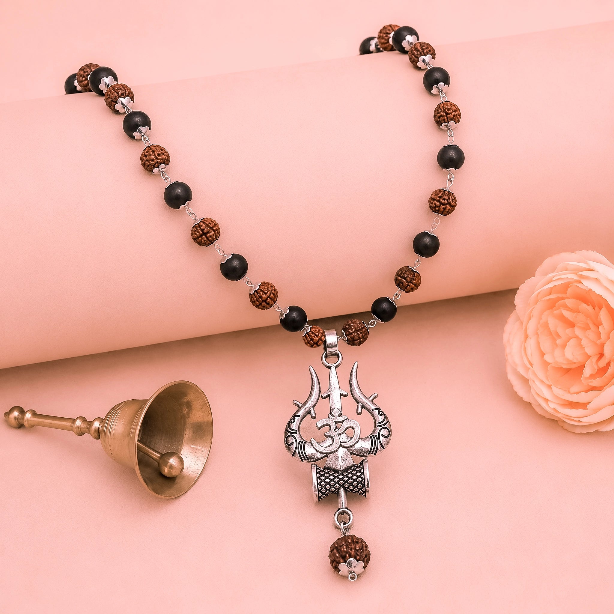 Silver Rudraksha Karungali Trishool Mala